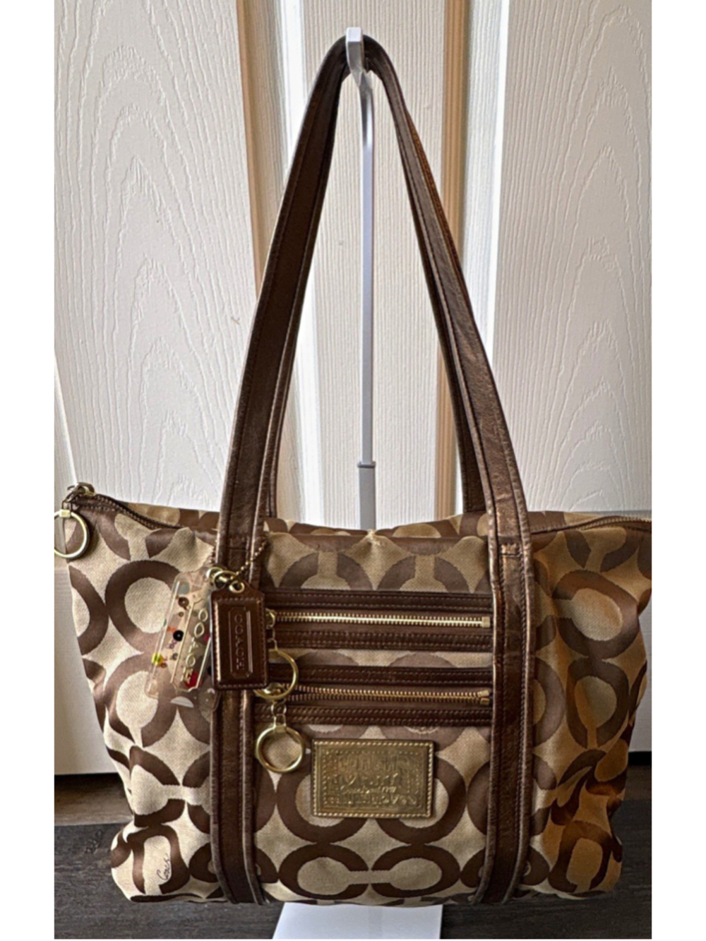 Coach Poppy 13826 Op Art Glam Tote Brown Tan Gold Signature Y2K 2009